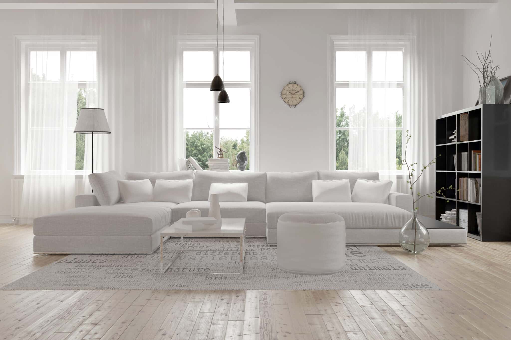 white living room clean clear windows