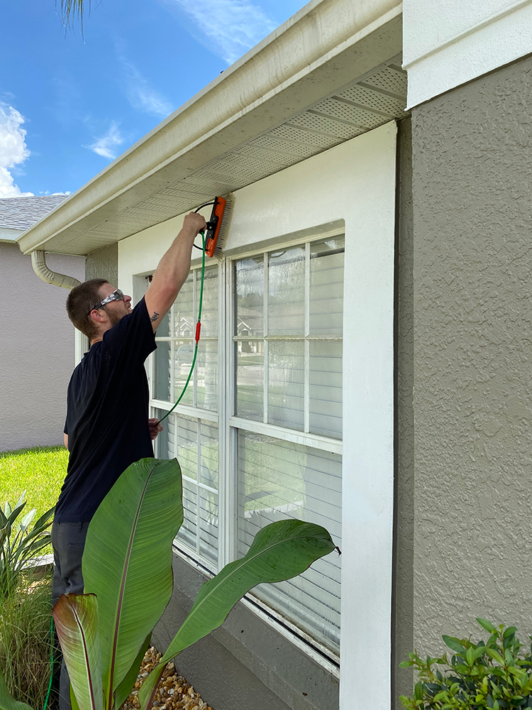 Man cleaning exterior windows