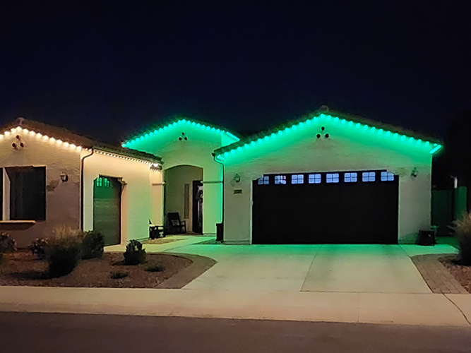 House decorated with lights